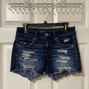 Distressed jean shorts